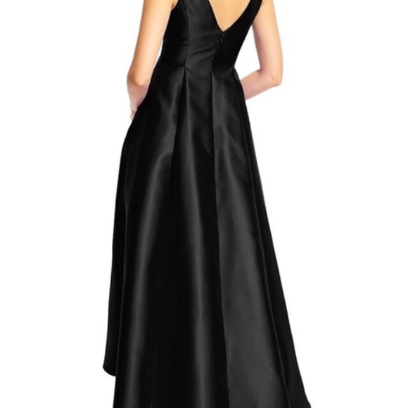 Black Satin Adrianna Papell Arcadia High Low Gown - Picture 3 of 6